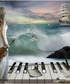 Blue Sea Piano and Beauty Women Diamond Painting Kit - DIY