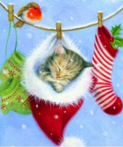 Christmas Cat In Socks Diamond Painting Kit - DIY